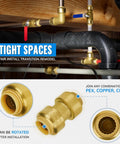 Push To Connect Pex Fittings Half Inch Kit With Couplings, 90 Degree Elbows, Tee Set, No Lead Brass, Copper CPVC on plumbing lines