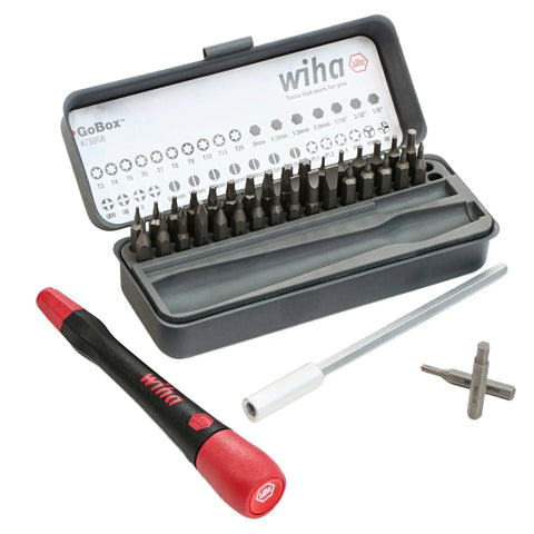 GoBox Precision Micro Bit Set with PicoFinish Handle and magnetic bits case. Includes 36-piece bits for Slotted Phillips Hex Torx.