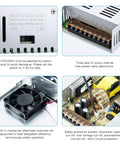 Heavy Duty 110V/220V To DC 12V 30A 360W Regulated Switching Power Supply For LED Strips And CCTV Cams, Three Output Channels