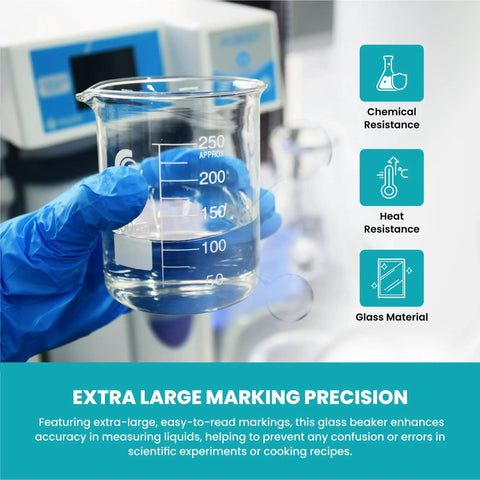 Low Form Beakers With Extra Large Marking 50 mL 3.3 Borosilicate Glass for chemistry lab tests showing graduations