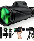 80x100 High Power Monocular With Smartphone Adapter For Adults Crystal Clear Bird Watching Scope Travel Camping Hiking Adjustable Zoom Lightweight Portable Long Range View For Nature Lovers And Outdoor Enthusiasts, black rubber body
