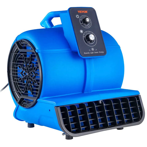 Beefed Up 1/2 HP Air Mover Carpet Dryer Portable Floor Blower With 4 Adjustable Angles 3 Speed Settings 2600 CFM Time Function.