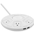 Six Outlet Surge Protector With USB Charging Station 1080 Joules 6 Ft Cord On Off Button, white round design