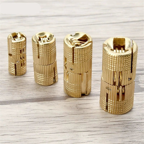 4 Pack Copper Barrel Concealed Cabinet Hinges 8 To 18mm Adjustable Hidden Cylindrical Invisible Brass Door Hardware For Furniture