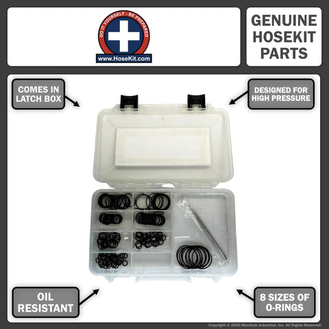 Open case with All-In-One ORFS Hydraulic O-Ring Face Seal Kit With 155 Buna-N O-Rings, 8 Sizes for heavy-duty hydraulic connections