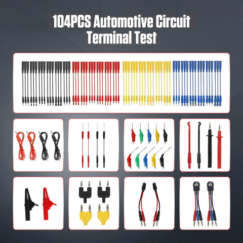 104 Piece Automotive Circuit Test Leads Kit With Alligator Clips Banana Plugs Multimeter Probes And Oscilloscope Probes For Diy