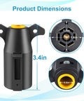 Two Pack 7 Pin Trailer Plug With Built In Brass Terminals, showing dimensions and connectors for RVs and trailers.