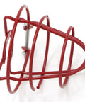 Built Like A Tank 1/2 Inch Fire Sprinkler Head Cage Guard Protector Bracket, red steel wire, welded design, top view.