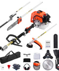 Gas Hedge Trimmer Combo With 63cc 2 Cycle Engine Five In One Multi Tool, accessories, 3T and 40T blades, protective gear set
