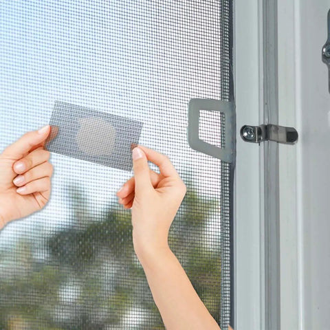 Applying Three Layer Waterproof Adhesive Screen Repair Tape For Fast Hole And Tear Fixes, Fiberglass Repair Kit In Gray on window screen