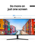 34 Inch Ultra WQHD Ultrawide Monitor With 100Hz Refresh, 5ms Response, HDR10, AMD FreeSync, Eye Care, Borderless Design, PIP PBP, 21 By 9 Desktop Multitasking For Gaming And Work, Black showing vivid colorful screen with dock scene