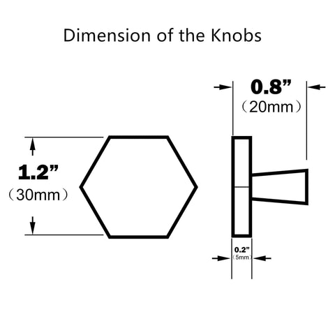 Top Tier Solid Brushed Brass Hexagon Knobs 6 Pack For Kitchen Cabinets And Drawers With Mounting Hardware 1.2 Inch design dimensions illustration