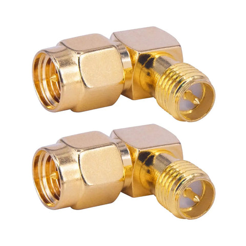 2 Pack SMA 90 Degree Right Angle Adapter Male SMA To RPSMA Female Coax Connector Gold Plated 50 Ohm RF Elbow