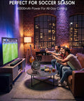 Clip On Fan 40000mAh Portable Rechargeable 8 Inch Battery Operated Fan With LED Light in living room during soccer game