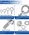 Product details of 12 Pack M5 Stainless Steel Eye Bolts With Nuts And Washers 12mm Thread Length Lifting Ring Eyebolts for hanging.