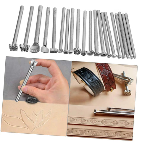 Leather Craft Tool Set 20Pcs Saddle Stamp Punch Kit For Leather Stamping And Carving Patterns On Belts Wallets And Bags Pro Grade