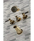 Kaiser Triple-Handle Tub And Shower Faucet In Antique Brass, Heavy-Duty Brass Zinc Alloy And ABS Build, Wall Mount Installation