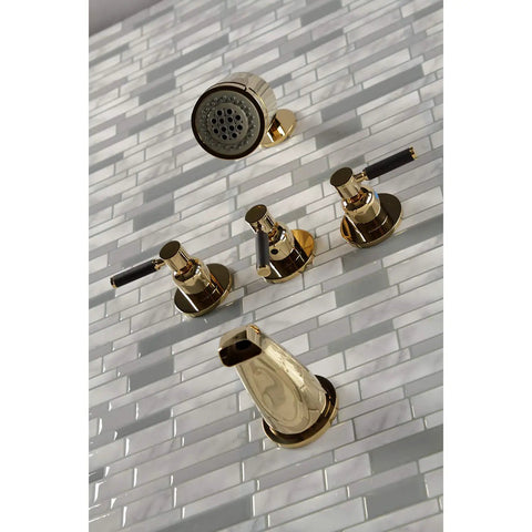 Kaiser Triple-Handle Tub And Shower Faucet In Antique Brass, Heavy-Duty Brass Zinc Alloy And ABS Build, Wall Mount Installation