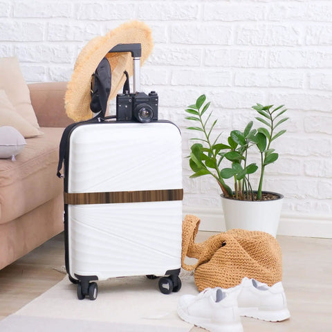 Stylish Steampunk Gears Luggage Strap With Adjustable Buckle Fits 20 To 32 Inch Bags For Secure Travel And Quick Release Easy Setup on white suitcase.