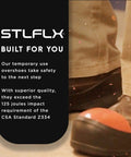 Heavy Duty Steel Toe Overshoes Delivering Tough As Nails Protection On Rough Job Sites Quick Slip On Safety Footwear Covers For Tradesmen, shown worn with impact ball.