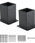 Two Pack 4x4 Post Base Anchors Solid Steel With Black Powder Coat Heavy Duty Deck Post Brackets For Pergolas Fences Gazebos