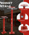 Real Deal Heavy Duty Adjustable House Floor Jacks Rated At 17500 Lbs, red heavy-duty steel jacks viewed from the side with stable base and height adjustment.