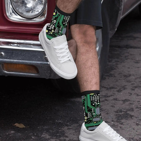 Printed Circuit Board Socks Dope Nerdy Crew Socks For Men And Women With Cushioned Soles Soft Polyester Spandex Blend
