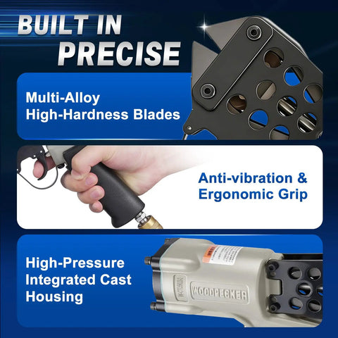 Heavy Duty Pneumatic Wire Cutter For Metal Mesh And Fence Wire With K Shape Blade features multi-alloy blades and ergonomic grip.