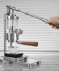 Straight Up Manual Espresso Machine With 16 Bar Pressure Lever Operated Design and Visual Gauge for Solid Barista Quality Coffee at Home, compact and easy to use.
