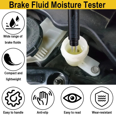 Brake Fluid Moisture Tester For Your Ride, Pro Grade Yet Pocket Sized, frosted plastic shell and nylon build in brake reservoir