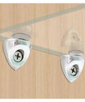 Right Angle Cabinet Shelf Clips 20 Pack With Suction Cup Glass Base Support attached to wooden board