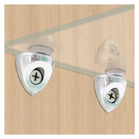 Right Angle Cabinet Shelf Clips 20 Pack With Suction Cup Glass Base Support attached to wooden board