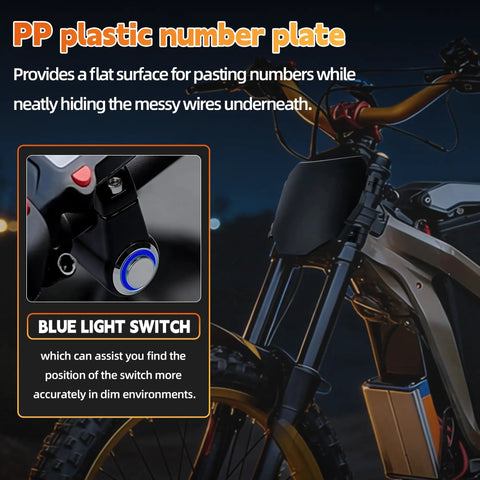 Number Plate And Headlight Kit For Surron Light Bee X LBX Electric Dirt Bike Front Plate With Light Bar Includes Control Switch And Blue Light Bright LED Beam Easy Install Durable Weather Resistant Yellow Lighting Accessory