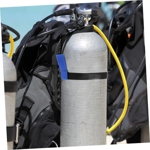 Go-To Neoprene Scuba Tank Belt With Secure Attachment Strap For Decompression Tanks And Diving Gear attached to metal cylinder