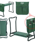 Green Soft EVA Pad Garden Kneeler Seat Folding Bench For Kneeling And Weeding With Tool Pouch, Steel Tubing, 24 Inch