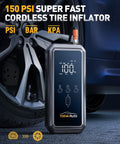 150 PSI cordless tire inflator from 9 In 1 Jump Starter With Air Compressor 5500A 150 PSI Portable Car Battery Jump Starter