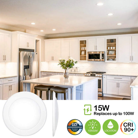 Easy Install Adjustable CCT LED Disk Light 5 6 Inch Flush Mount Recessed Ceiling Fixture with 3 Color Temperatures in kitchen