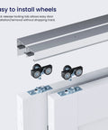 Bypass Sliding Door Hardware Kit For Cabinets And Closets Aluminum Alloy with Finger Pull 2 Door System components showing wheels and track