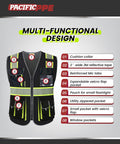 Top Notch Class 1 Black Safety Vest With Ten Roomy Cargo Pockets And 3M Reflective Straps showcasing multi-functional design features like pockets.