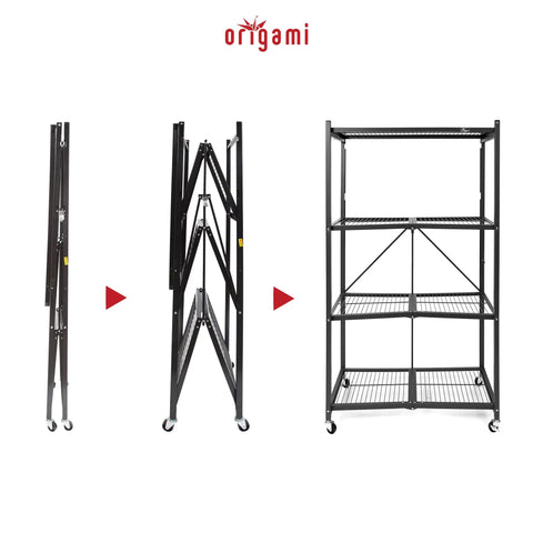 Straight Up Heavy Duty 4 Tier Foldable Steel Storage Rack In Black, Commercial Grade Shelving Unit With No Fuss Snap Together Setup, Multi Functional Organizer For Home Garage Or Basement
