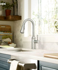 Conneaut One Handle Pulldown Kitchen Faucet With Power Clean Spray, Reflex Docking, Spot Resist Stainless Finish in modern kitchen