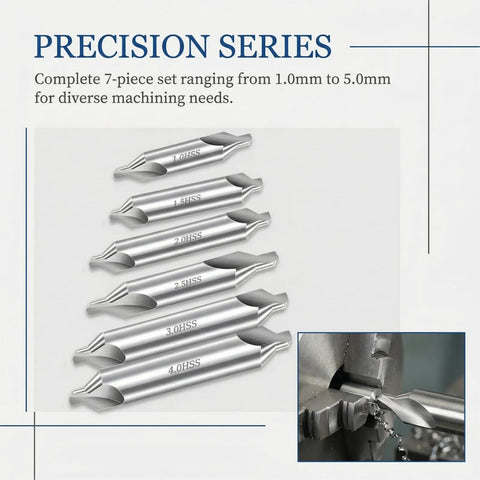 Top Shelf 7 Piece Center Drill Bit Set Crafted From Heavy Duty M2 High Speed Steel With A Sharp 60 Degree Countersink Design Ideal For Lathe Work And Shop Metalworking Tasks Featuring A Dead Reliable Range Of Exact Hole Sizes Included.