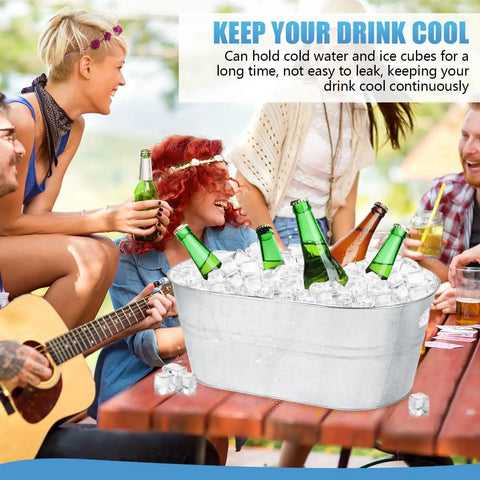 Quad Pack Four Gallon Galvanized Ice Buckets With Heavy Duty Carry Handles For Beers Wines Cocktails And More Rust Proof Leak Proof Metal Cooler Tubs For Home Parties Bar during outdoor gathering