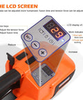 Built Tough Cordless Electric Strapping Machine With Bright Lcd Screen showing adjustable tension and fusion time settings.
