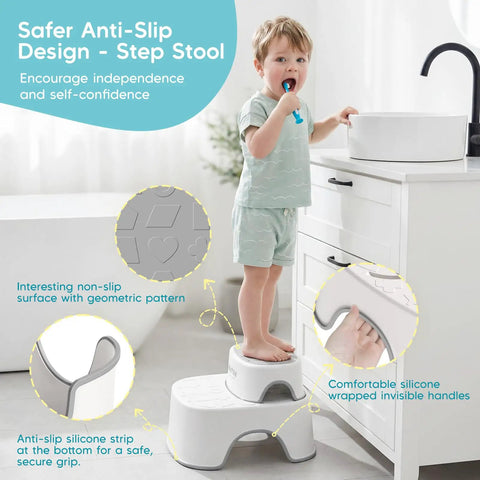 Toddler Potty Training Seat And Step Stool Two In One Frame With Anti Slip Base Curved Support Backrest Splash Guard Making Pee Time Way Less Hectic And A Total Game Changer For Busy Parents