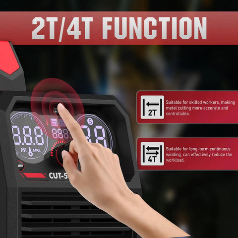 Close-up of digital display on plasma cutter with non high frequency non touch pilot arc 55 amp dual voltage 110 and 220V