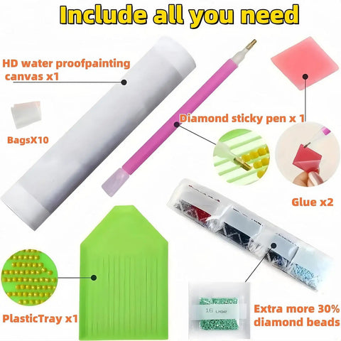 5D Diamond Painting Kit For Grownups Deer Design with canvas, sticky pen, trays, beads, and glue, 13.8x13.8 inches