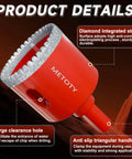 Diamond hole saw drill bit, orange body with serrated diamond edge, side view