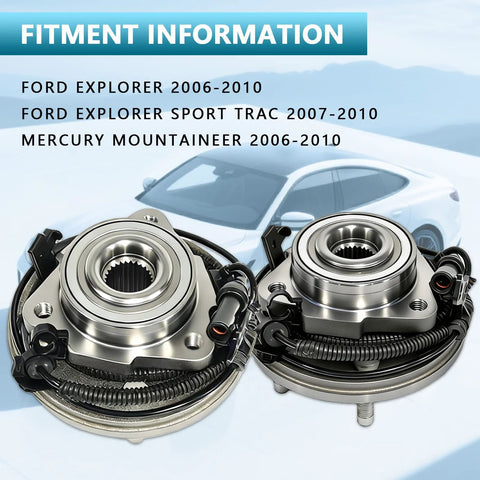 Front Wheel Hub Bearing Assembly For Ford Explorer 2006-2010, Explorer Sport Trac 2007-2010, Mercury Mountaineer 2006-2010 With 5 Lugs And ABS OE Replacement Heavy Duty Durable Front Wheel Hub
