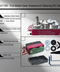 Beefy 150Kg Digital RC Servo With Dual Shafts, 12V High Torque Metal Gear Steering Servo and mounting accessories layout